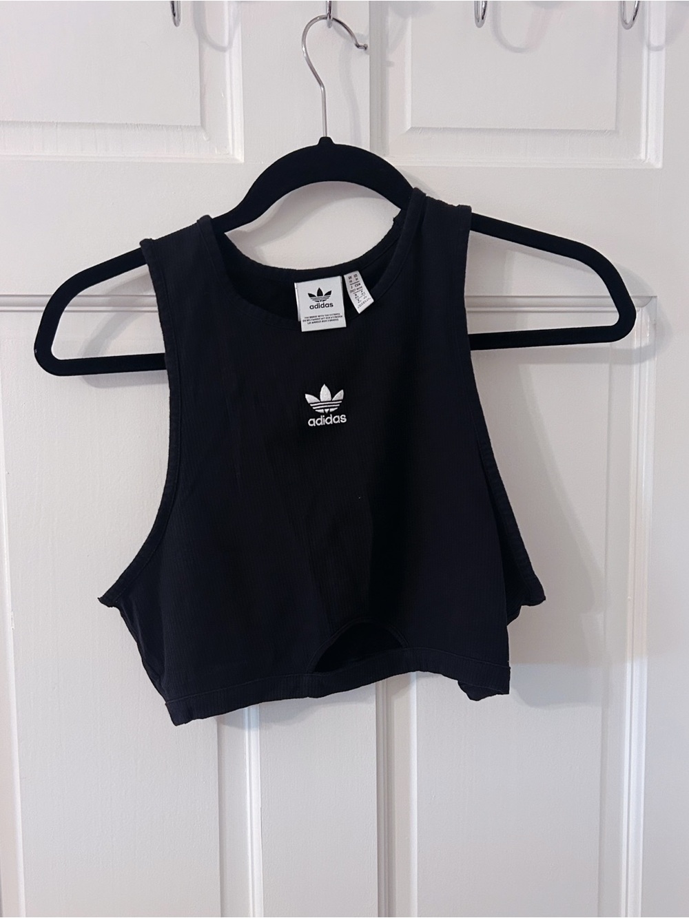 adidas black crop tank with front slit